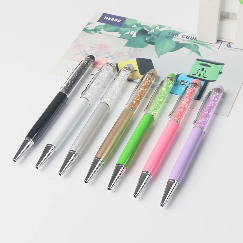 Cheap customized Logo bling diamond top crystal nice ball pen promotional advertising logo ball pen