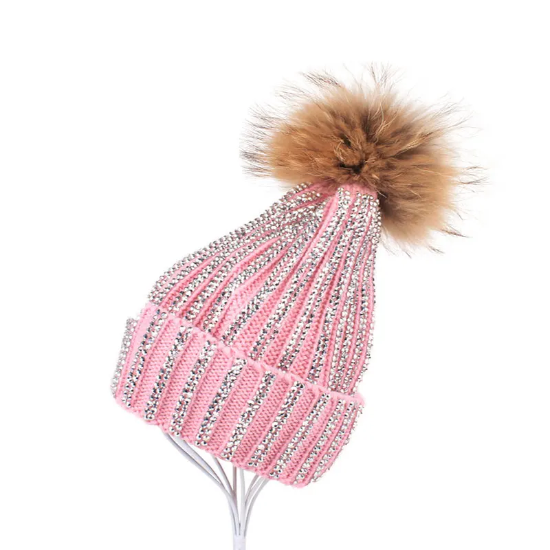 Горный хрусталь Украшение Кабель Вязание Зимние женские шапочка Шляпа Толстые Мягкие Теплые Chunky Зимние Череп Лыжные Hat
