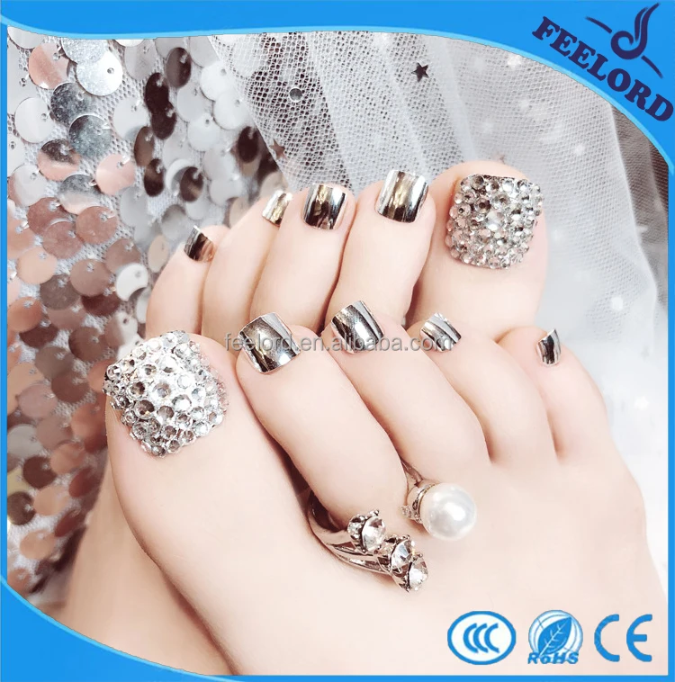 hotsales Korea style pre-design artificial toe nail tips FJ25 chrome metallization 3D false toe nails
