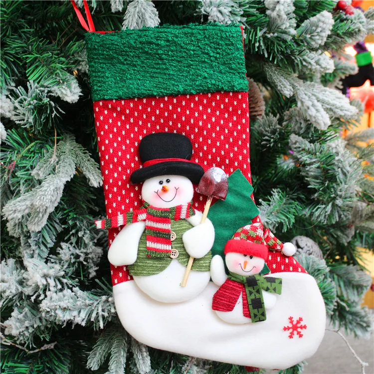 18' Christmas Lint Embroidered Christmas Stocking Gifts Candy Hanging Bag Santa Claus Snowman Hotel Home Decoration