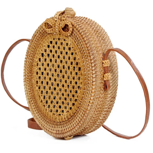 Ecofriendly Hot Summer Handmade Beach Bag  Women Fashion Bali Bohemian Beach  Circle Handbag Woven  Round Mini Rattan Straw Bag