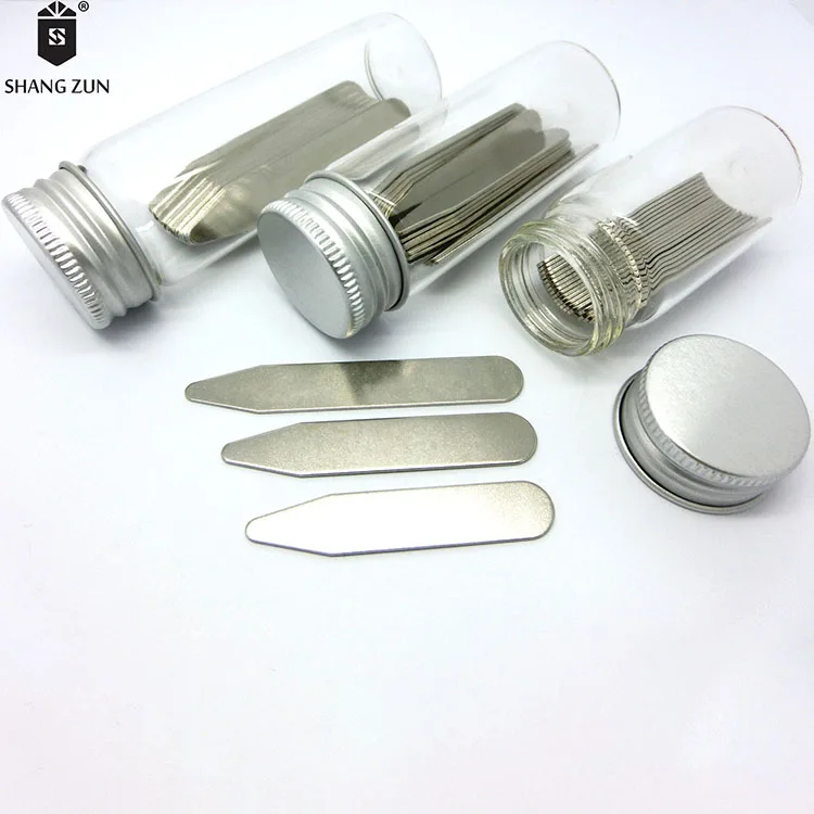 
Hot Sell 30 Pcs Custom design White 201 Stainless steel Collar Stays with 3 Clear Glass Bottle 