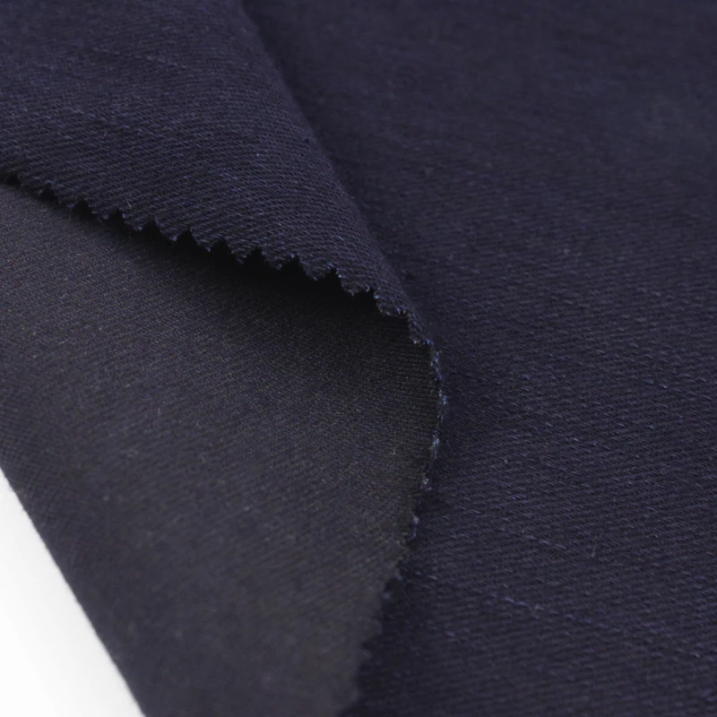 slubby polyester cotton twill denim fabric black indigo knit denim fabric