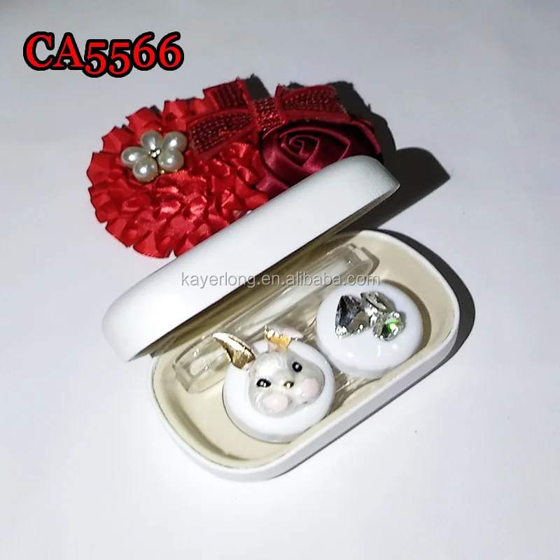 rabbit and fox diamond deco PU cover iron colorful contact lens case CA5566
