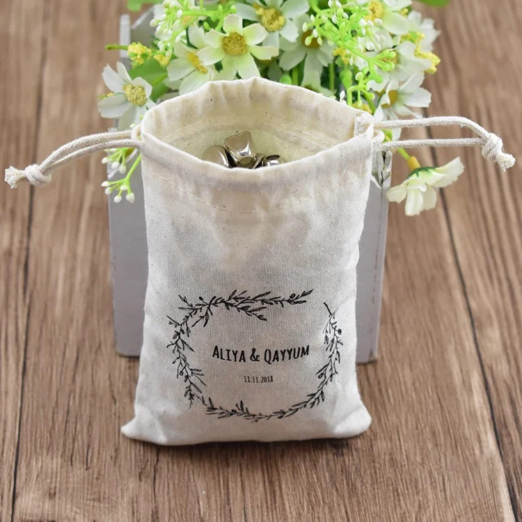 Manufacturer screen printing logo drawstring wedding favor gift cotton bags
