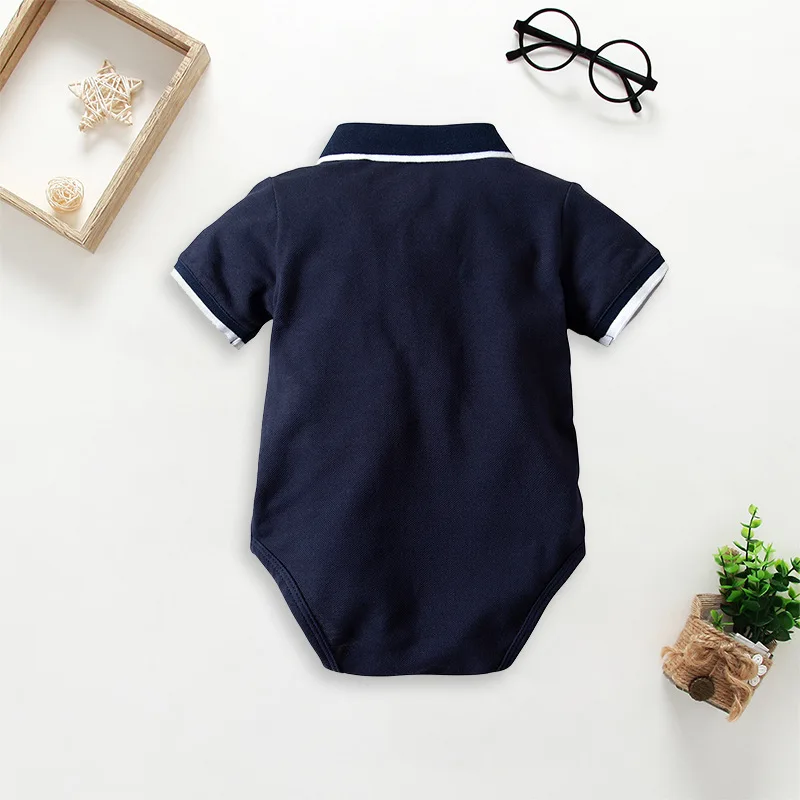 
2019 Newborn Baby Summer Short Sleeve Rompers Bebes Costume Polo Turn Down Collar Baby Boys Solid ColorJumpsuits Overalls 