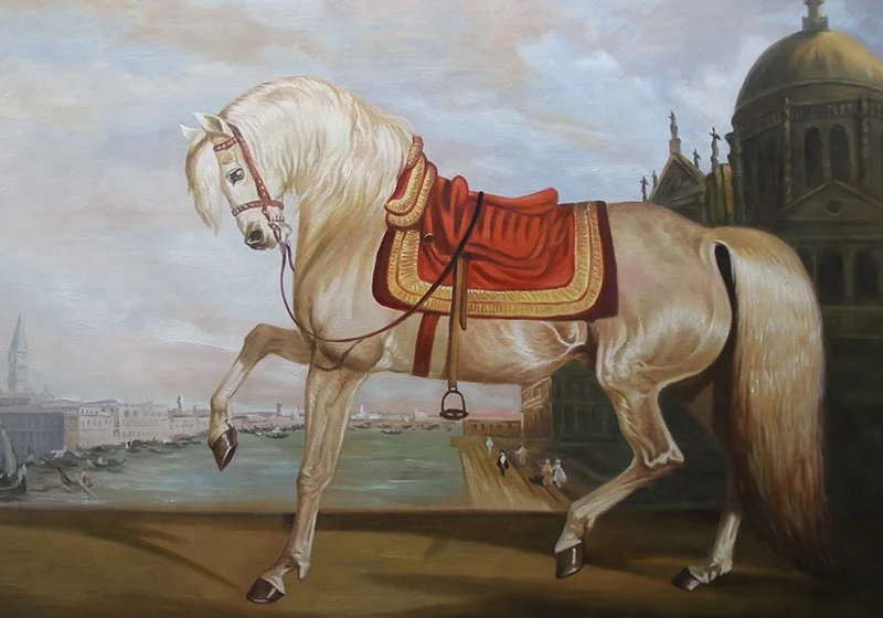 High quality handmade venetian running horse realist portrait oil painting