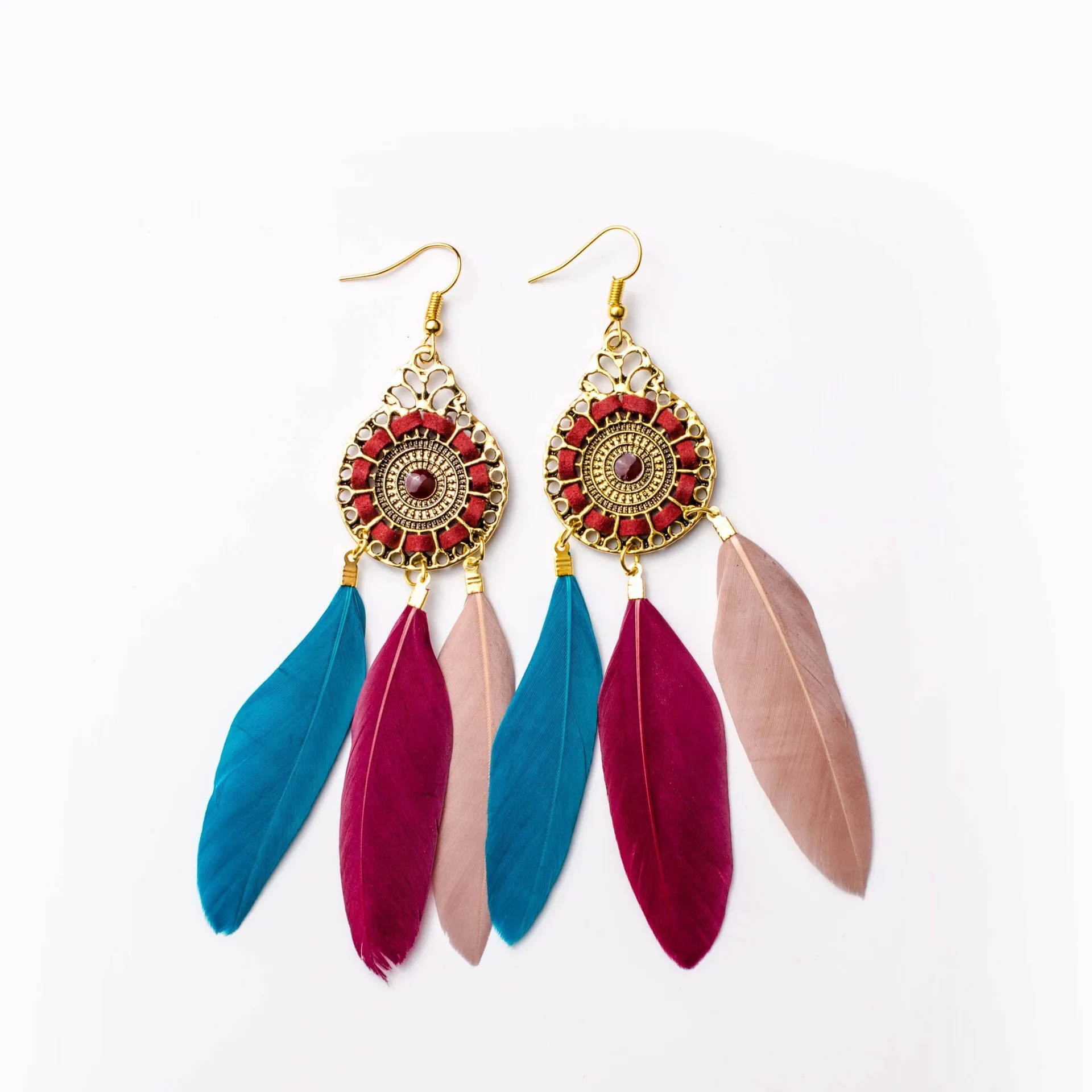 
Cross Border Euro American Retro Tassel Earrings With Bohemian Ethnic Wind Feather Long Earrings 