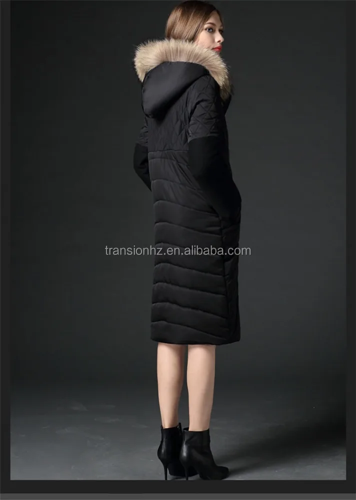 fashion warm fur hood ladies winter padded long jacket quilted women coat