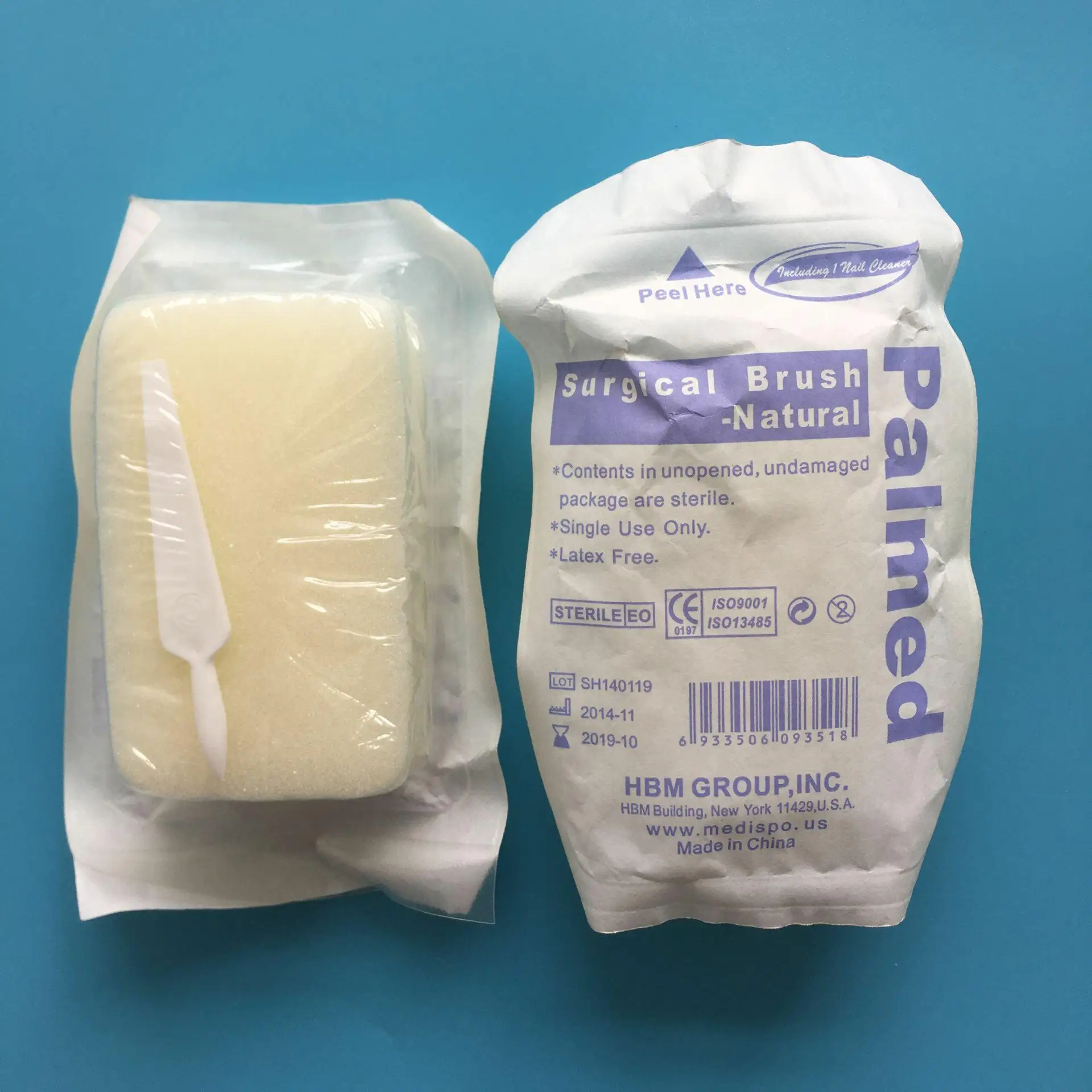 surgery hand brush  with  chlorhexidine gluconate  or povidine-iodine, or dry scrub brush with mail, paper-plastic package