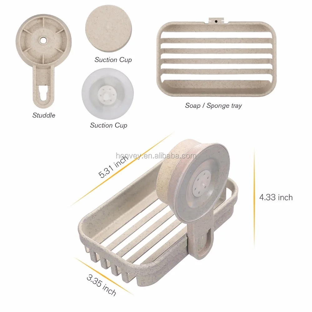 
HONVEY Suction Soap Wheat Straw Dish Holder Soap Case Saver with Tool Free Installation 