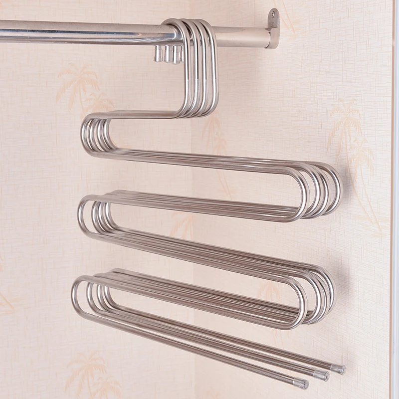 Stainless steel trousers rack and skirt hanger with clips indoor use clothespins and wardrobe storage 2 clips hanger