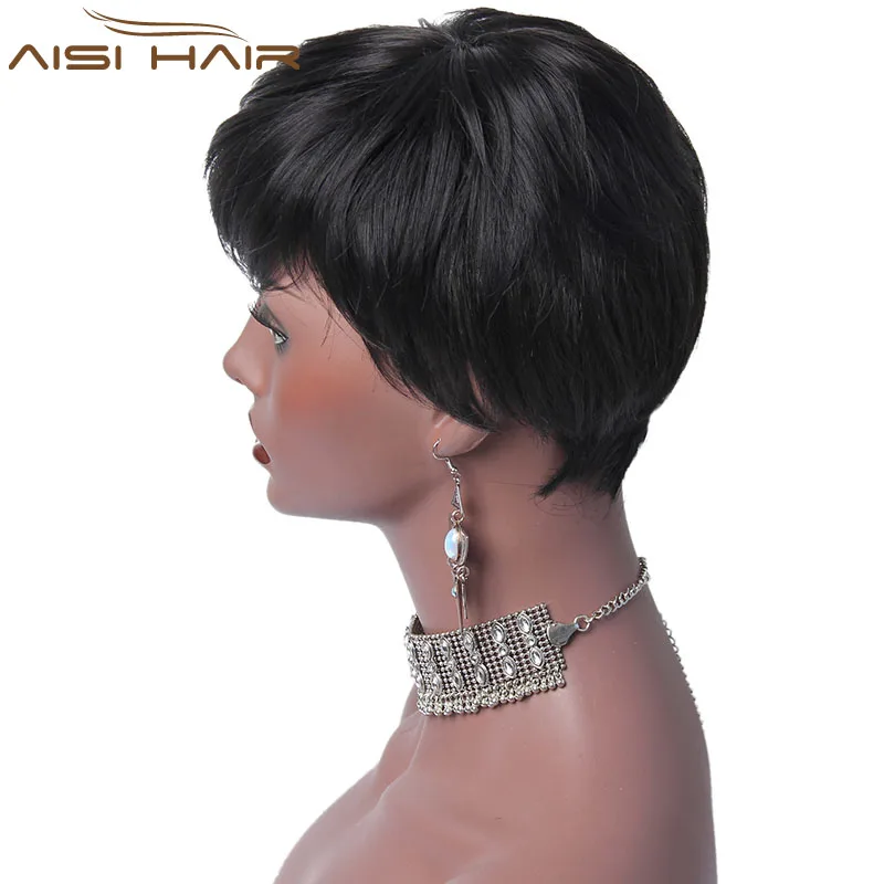 Aisi Hair Wholesale Short Straight Synthetic Black Pixie Cut Wig for Black Women