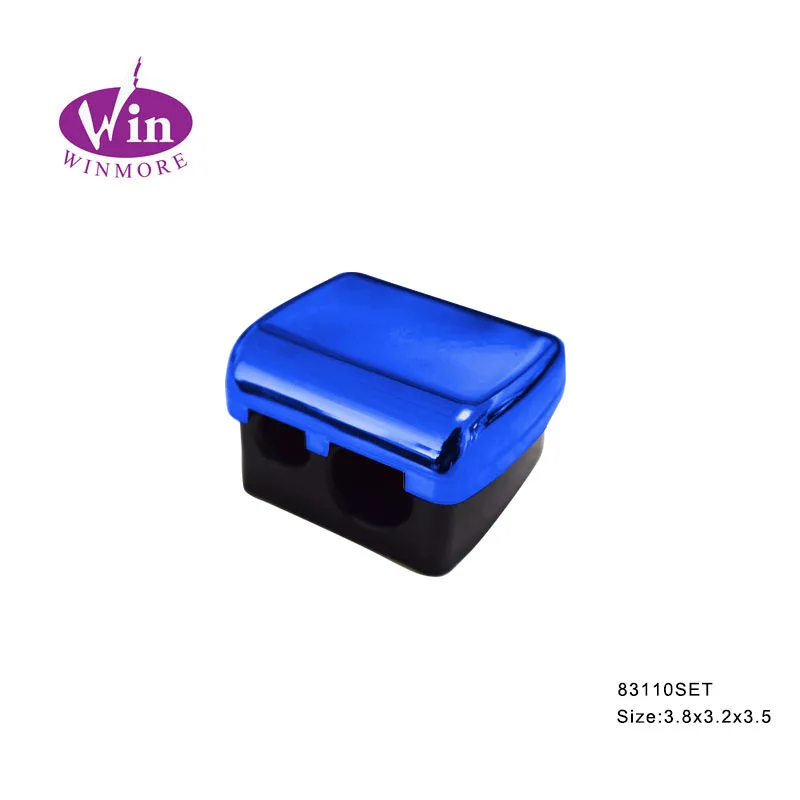 Plastic makeup eye pencil sharpener 2 hole cosmetic eyebrow lipliner pencil sharpener with cover steel blade