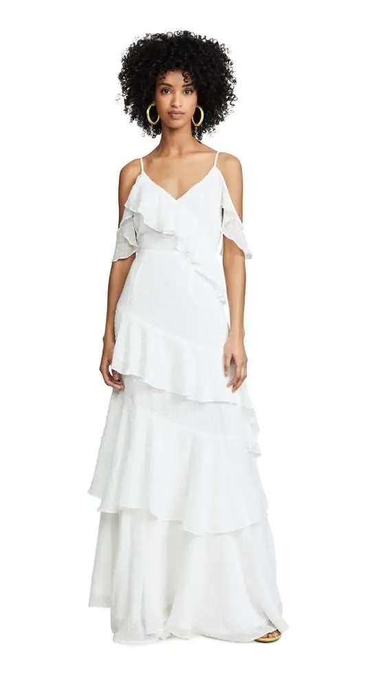 KY Ruffle trim Draped flutter sleeves Polka dot print Maxi V neck Adjustable dress summer dresses women elegant dresses 2023