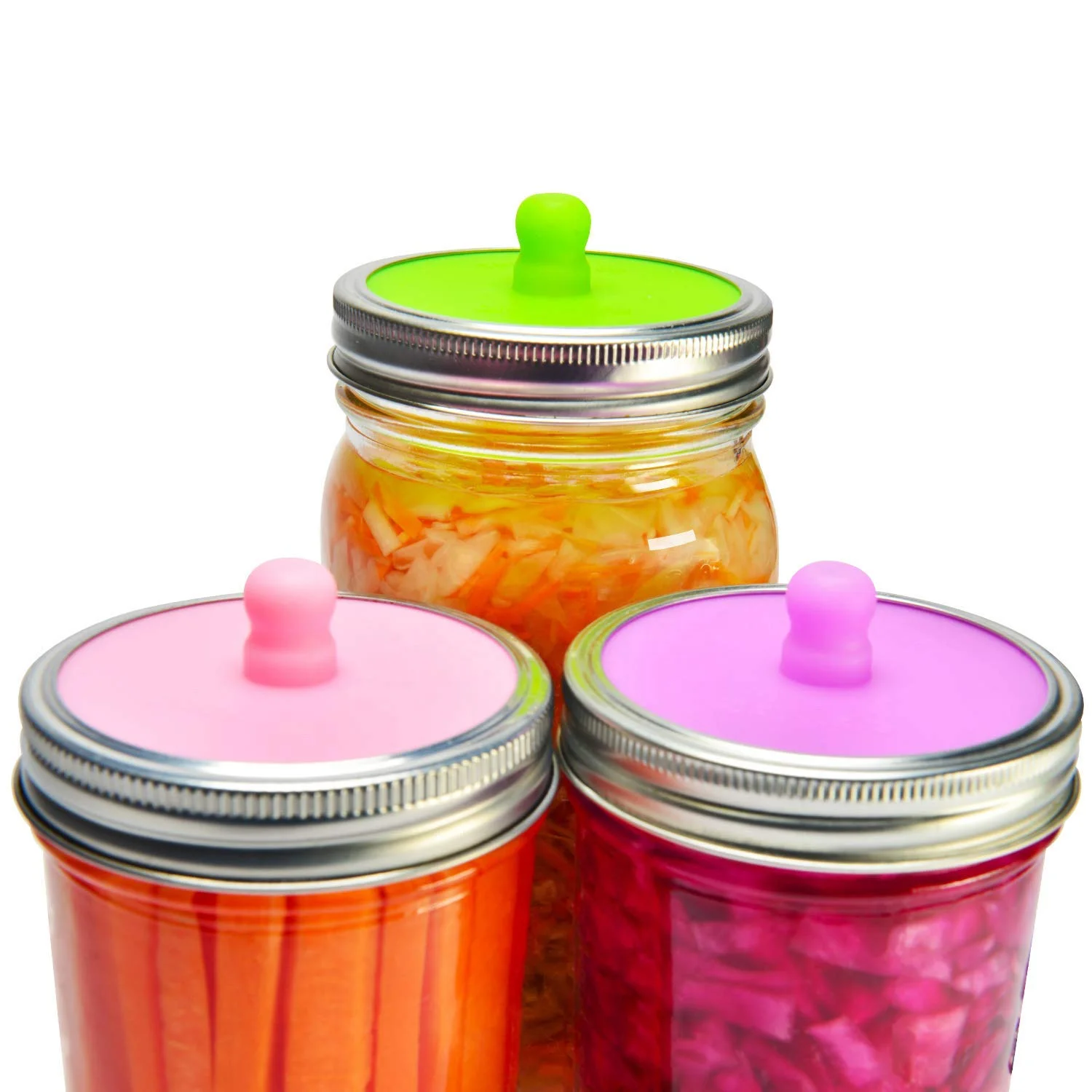 Waterless Silicone Airlock Fermentation Lids for Wide Mouth Mason Jars, Easy Fermenting Lids for Sauerkraut, Kimchi