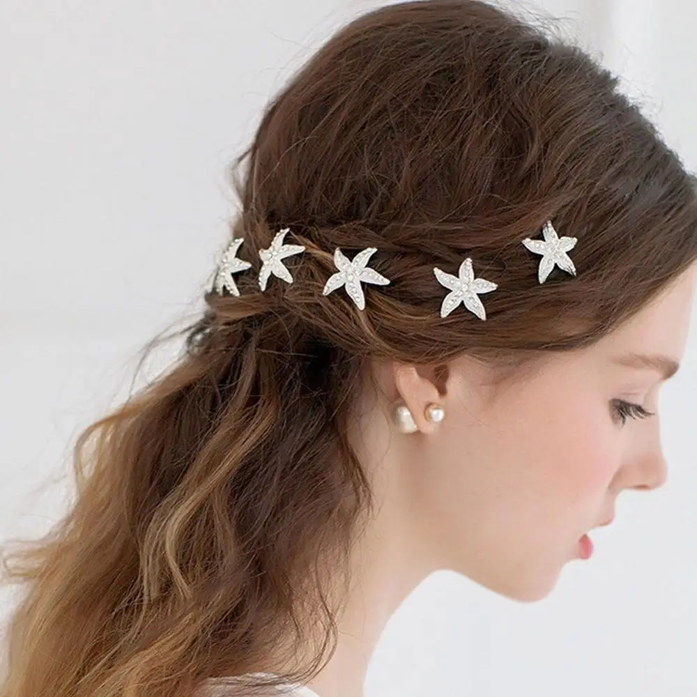 O321 Delicate starfish style wedding hair accessories pearl crystal bridal hairpin korean wedding hair pins beaded headpiece