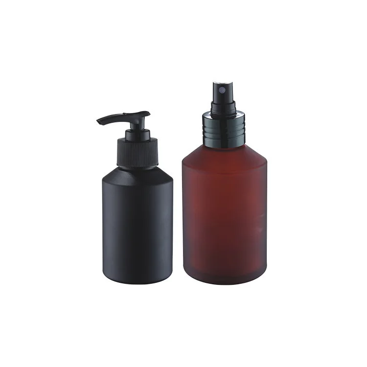 skin care cosmetic packaging 100ml rose red round flat shoulder glass bottle with sprayer cap