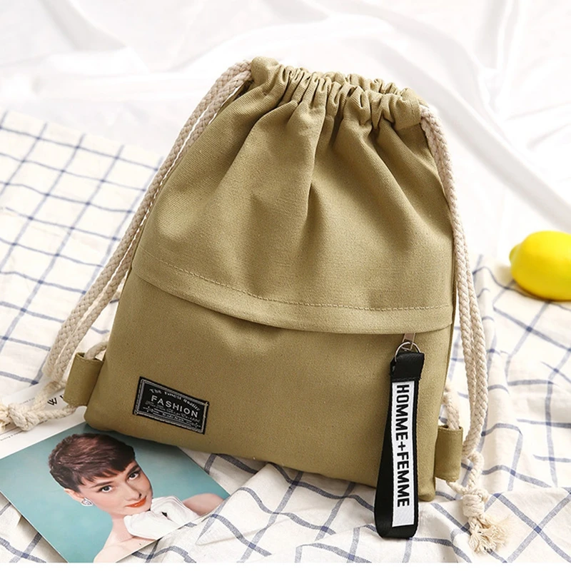 Fashion leisure hot selling natural eco friendly breathable strong and durable canvas drawstring backpack for school