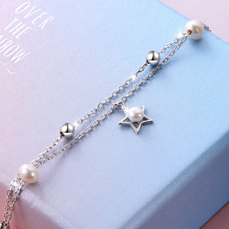 New product 925 Sterling Silver Star Charm Fresh Water Pearl Beads Adjustable Bracelet