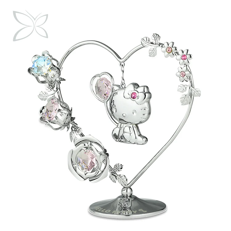 Crystocraft Wholesale chrome plated wedding anniversary gift decorated with Brilliant Cut Crystals small Hello Kitty figurines