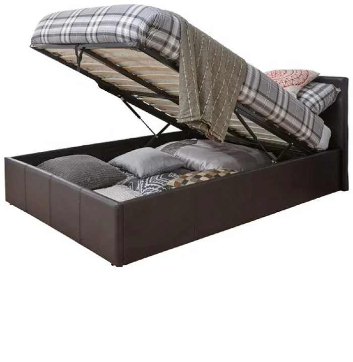 Маленькая двойная коричневая оттоманка 4 фута, подъемное хранилище, кровать из натуральной кожи, рама для спальни, детей