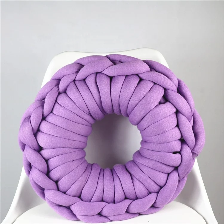 Chunky Knit Throw Pillow Hand Knitted Round O -  Cushion for Home Decor