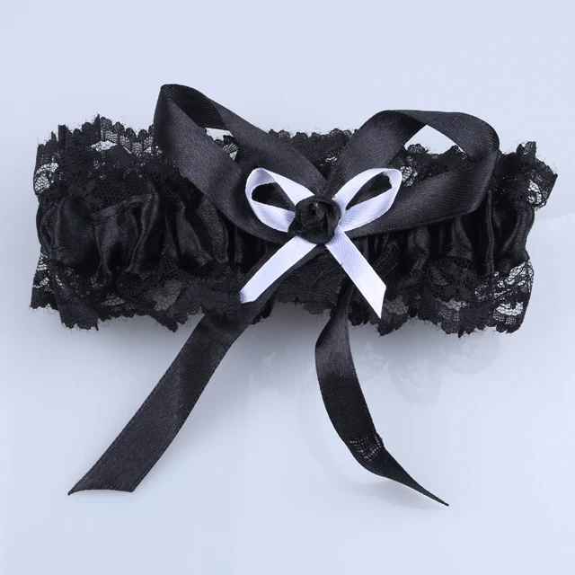 Single bride  party  bachelorette hen Party sexy girl lace garter white bow decorated with black leg garter