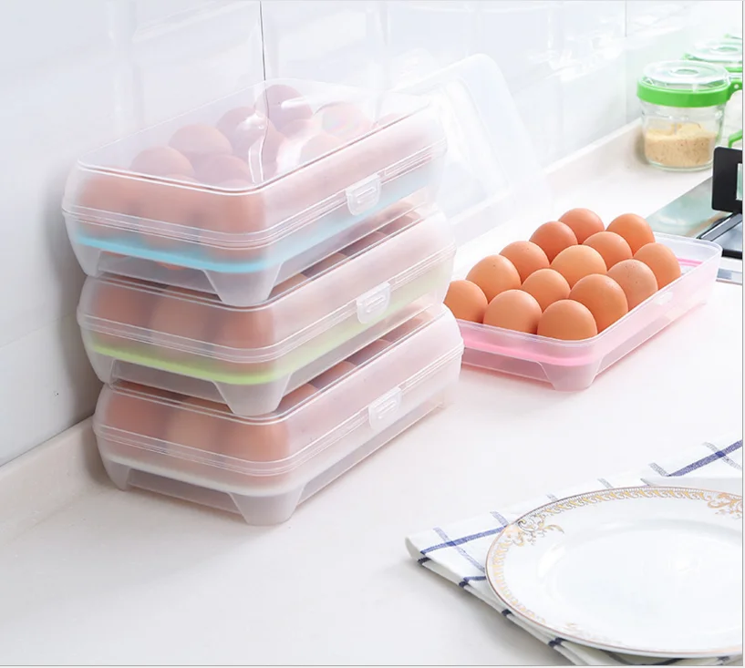 High quality 15 grid food grade PP kitchen plastic egg storage fresh keeping box crisper  /  Egg storage box