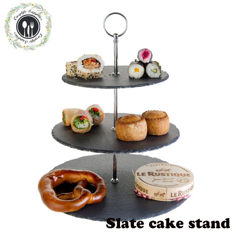 high quality 20*25*30cm black color 3 tier porcelain cake stand for wedding