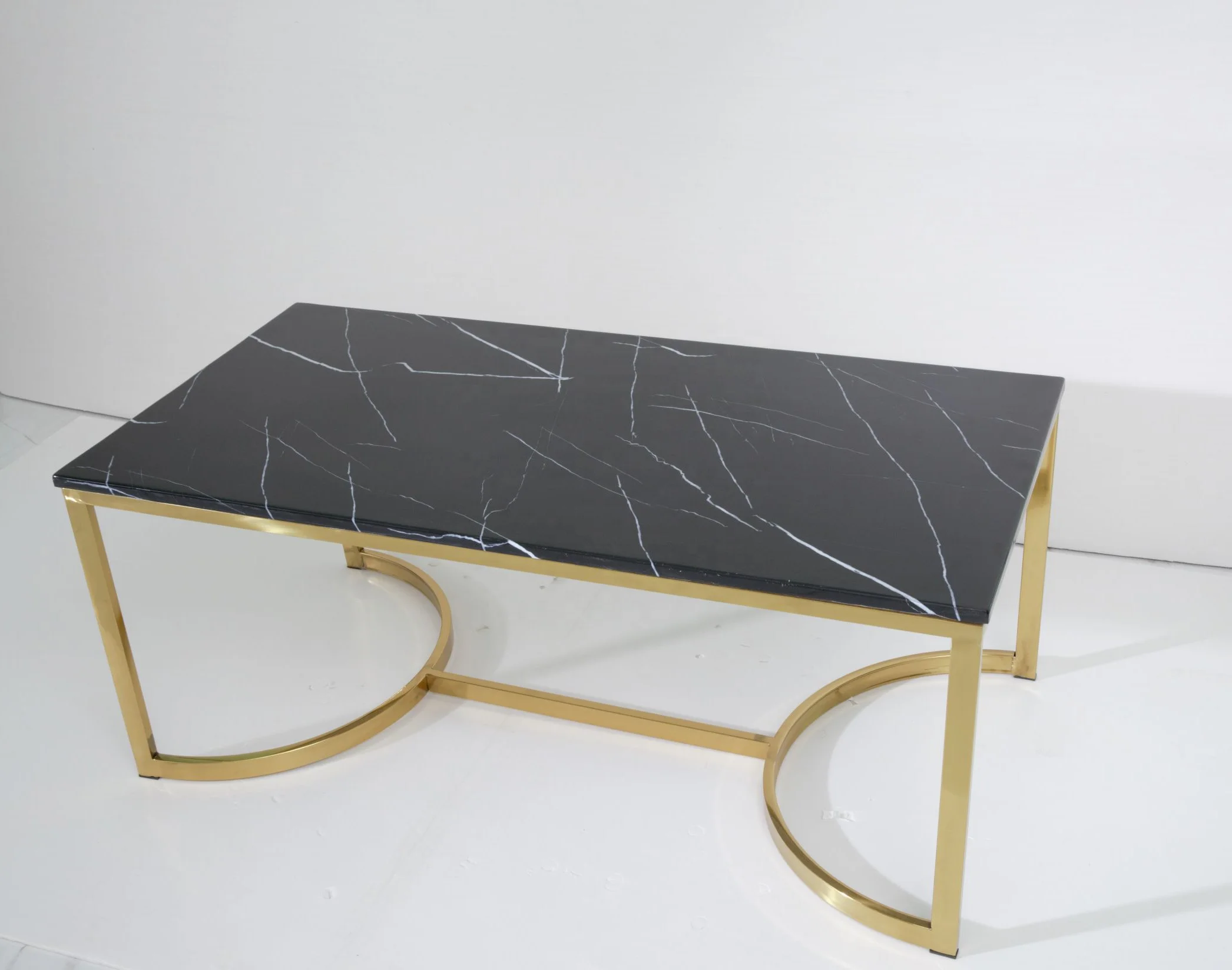 Interior designer Gold Stainless Steel Base with Black Marble Top Coffee Table for Home Living Room