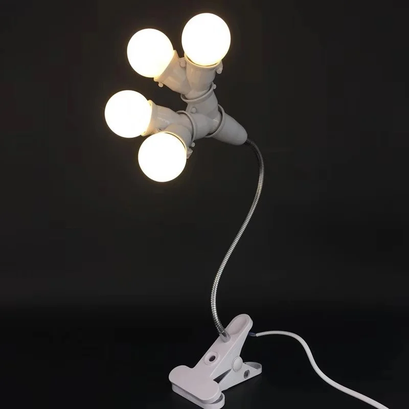 Direct Recharge EU Plug Flexible Clip-on LED Light Socket with Switch E27 Lamp Holder Plastic Book Reading Night Lamp