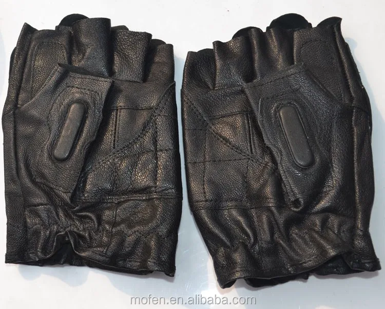 PU Leather Anti Riot Black Police Gloves Fingerless