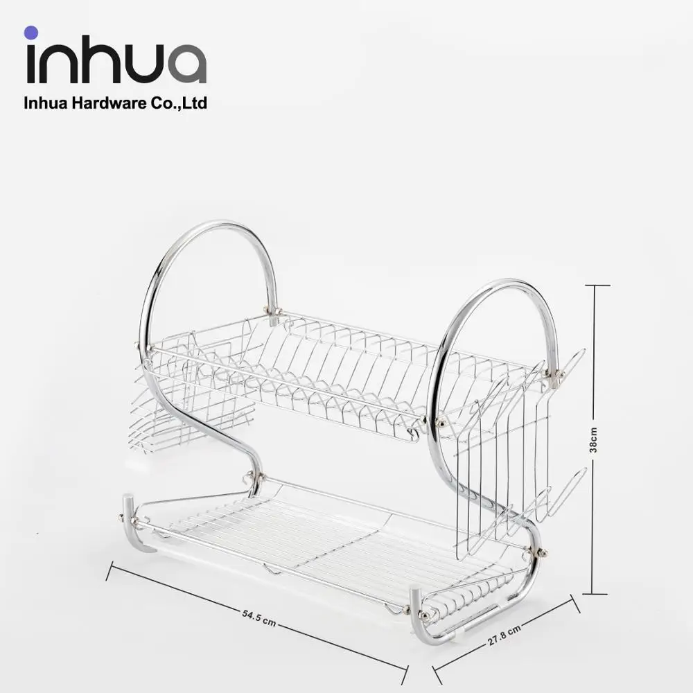 
S-shaped two-layer chrome-plated dish rack kitchen dish drying rack with drainboard 