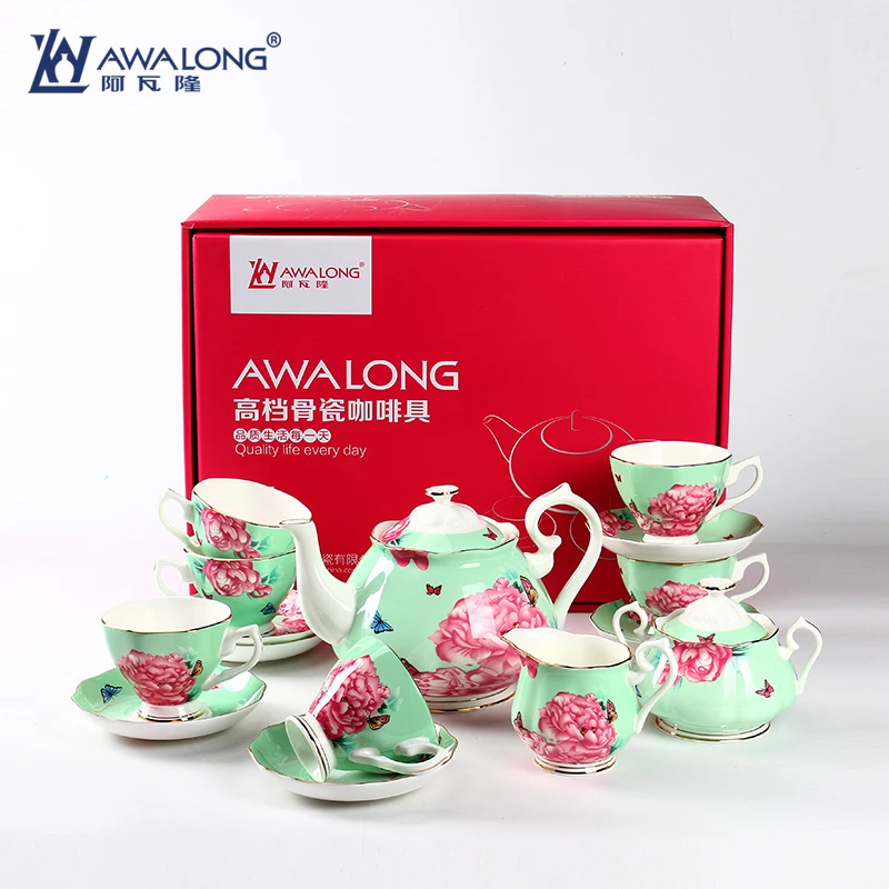 Wholesale Customized Promotion Porcelain Tea Set Vintage Bone China Tea Coffee Set