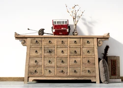 Reclaimed old natural wood traditional reproduction furniture antique finish storage recycled wood pastoral cabinet with drawers