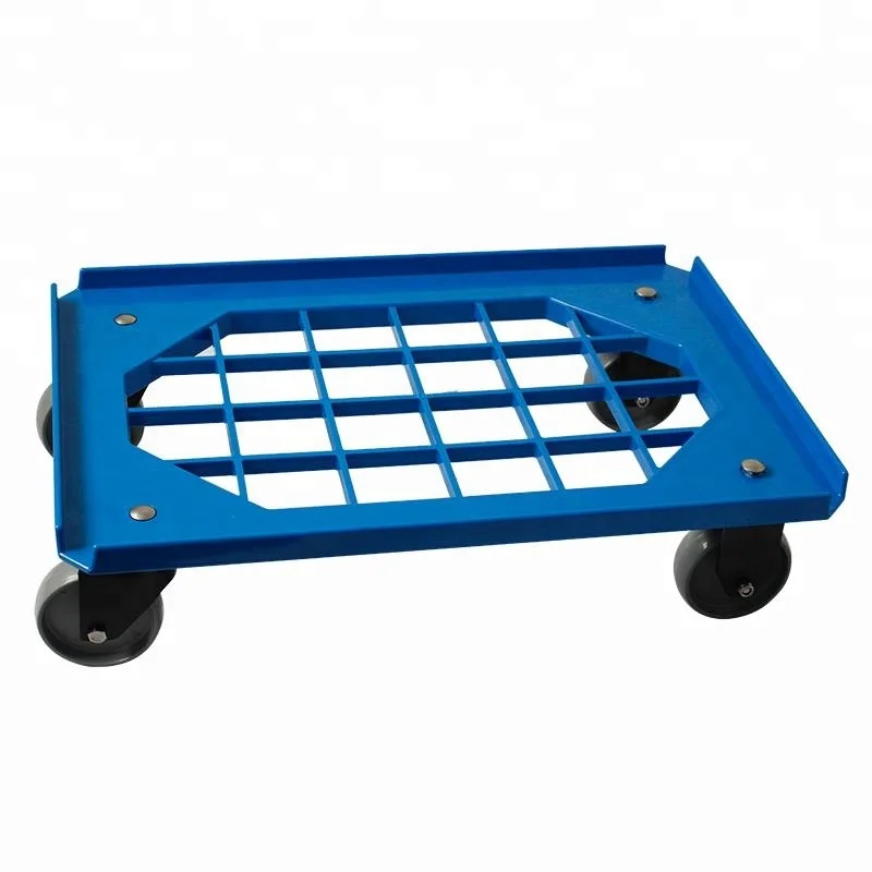 4 wheeled easy handle heavy duty loading plastic container dolly for industrial