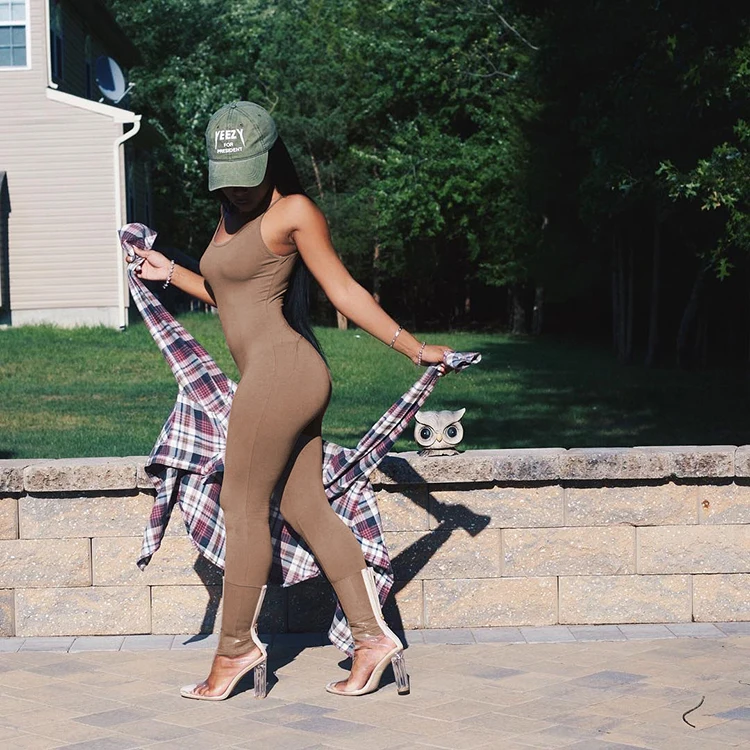 
hot sale fashionable plain color spegetti stripe backless sexy bodycon jumpsuit for women 