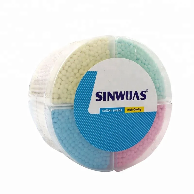 Factory price double head design round packaging box recyclable cheap cotton swabs