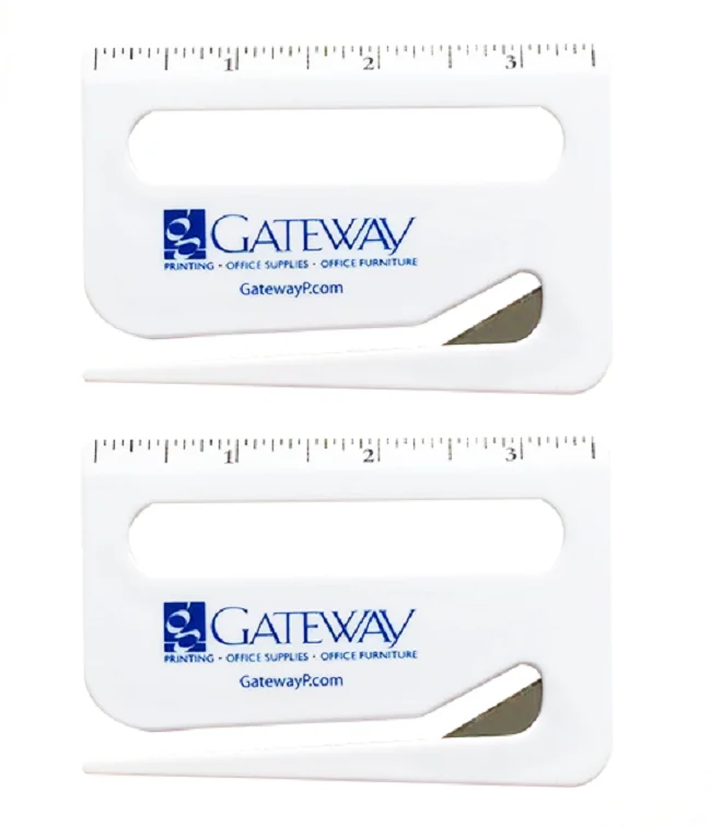 Promotional letter opener with ruler and magnifier plastic