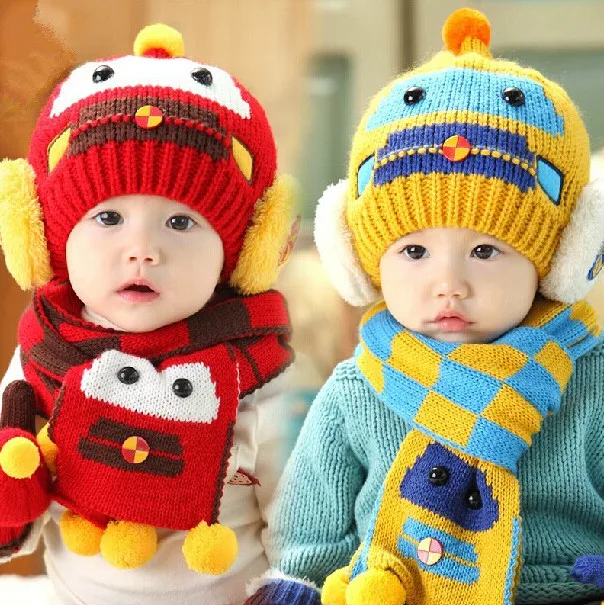 
child christmas gift promotion boy/girl warm beanie hat and scarf winter 6-48 months baby lovely knit cap&hat 