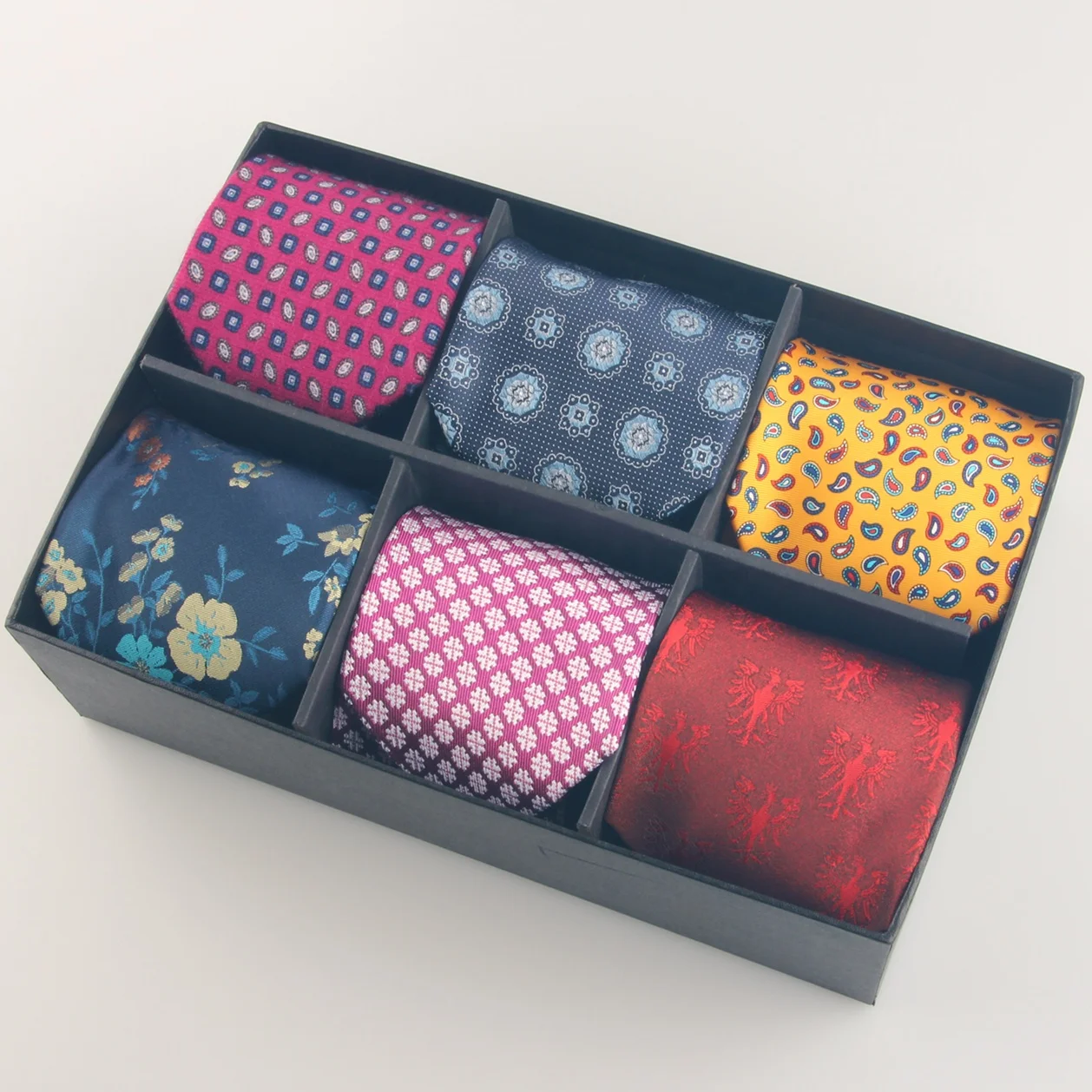 Набор мужских галстуков из 100% шелка в клетку с цветочным принтом Пейсли