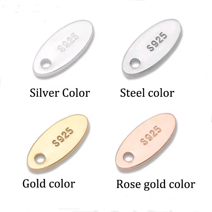 High quality stainless steel custom engraved brand logo metal stamped jewelry oval tags for bracelet logo hang tags