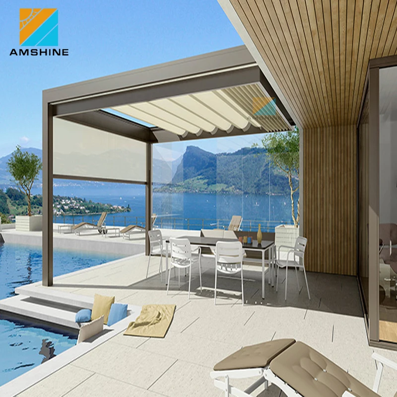 Водонепроницаемый алюминиевый автоматический Садовый Солнечный навес, беседка, крыша для жалюзи
