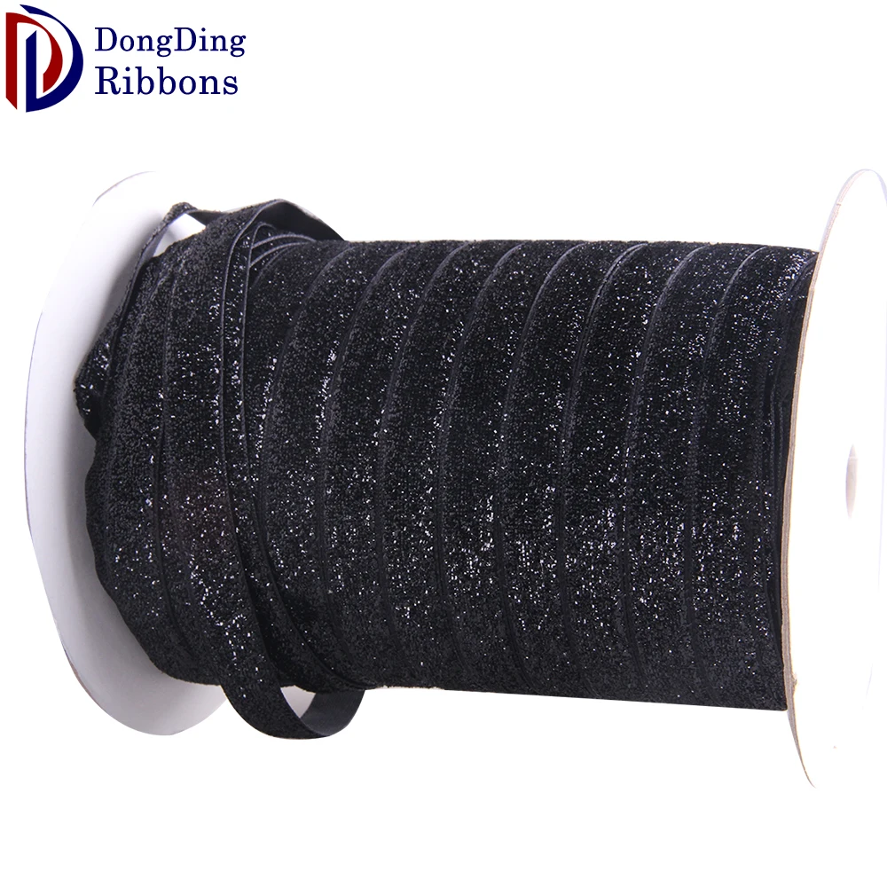 1.5cm Black Nylon Velvet Glitter Ribbon for Garment Accessories