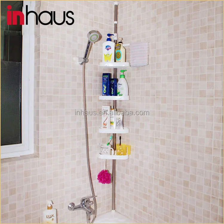 
4 tier Antique wall mounted stainless steel plastic telescopic bathroom corner shelf 