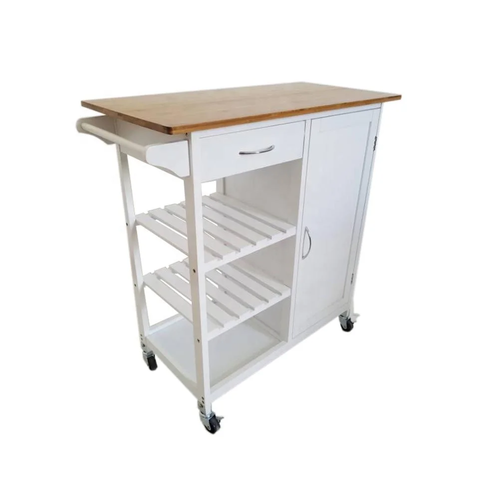 
4-Tier Kitchen Trolley Cart Rolling Storage Cabinet Wooden Table Multi-Function Island Cart 