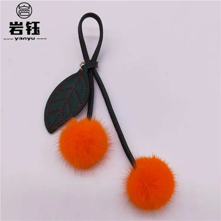 Classic fashion mink cherry key chain pendant Female bag Mink fur ball red cherry velvet ball bag pendant