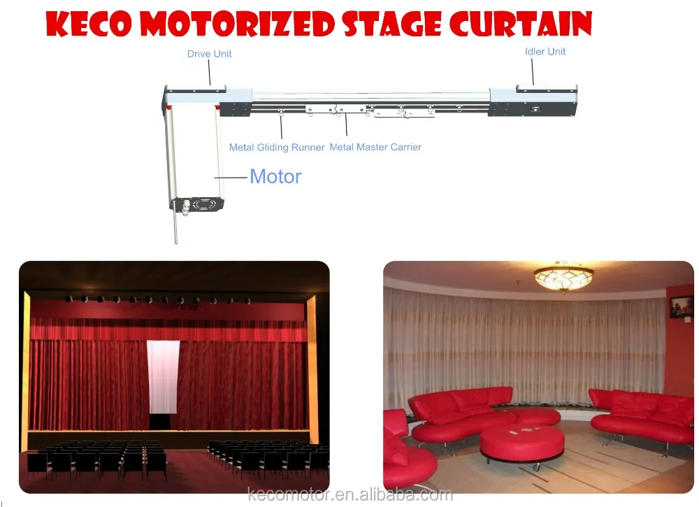 Профессиональная моторизованная сценическая занавеска KECO с дистанционным управлением, поддерживающая сверхтяжелые пошлины и сверхдлинные шторы