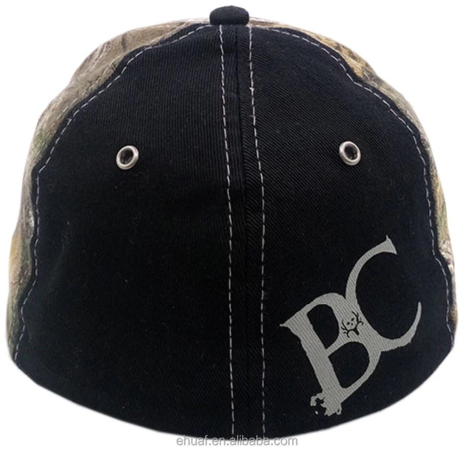6 panel structured cotton and spandex forest real tree camo fitted custom baseball full cap flex hat